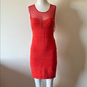 BCBGMaxAzria Brenda Jewel Red Sheer Dress New With Tag Size 6